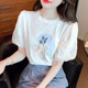 Lace puff sleeve T-shirt women's summer 2023 summer new fashion short-sleeved printed tops age-reducing western style shirts