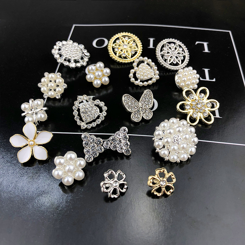 Pearl button diamond metal button top women's coat high-end all-match decorative skirt large sweater cardigan exquisite - Taobao