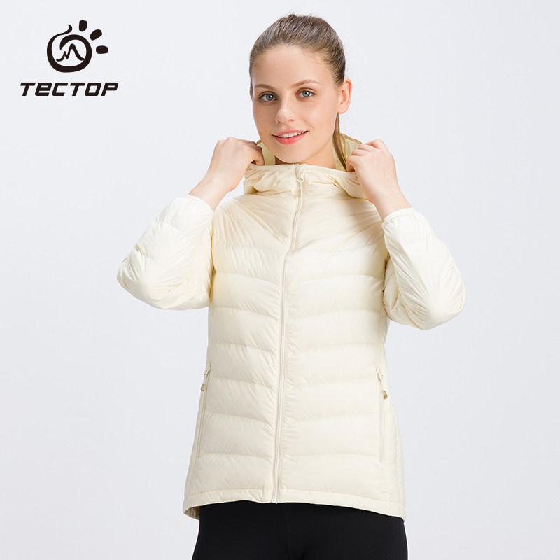 Tantuo Lightweight Down Jacket Women's Short Ultra Lightweight Outdoor Sports Travel Warm Hooded White Duck Down Jacket