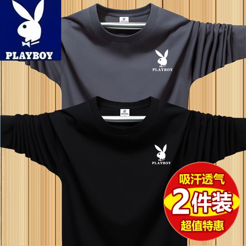 Playboy, 100% приятная к телу мужская футболка с длинными рукавами, свободный большой размер, круглый вырез, повседневная осенняя одежда, мужская универсальная рубашка-низ