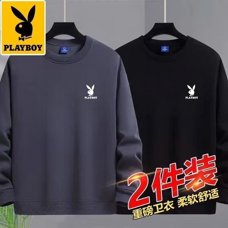 Весенне-осенняя футболка с длинными рукавами от бренда Playboy, мужская молодежная свободная футболка большого размера с круглым вырезом, повседневная универсальная