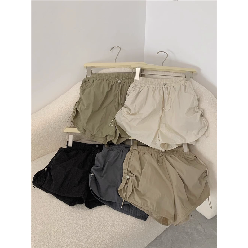 Quick-Drying Workwear Casual Shorts for Women, Summer Design with Drawstring, Pleated, High-Waisted, Slimming, Loose-Fitting, Sporty Wide-Leg Hot Pants