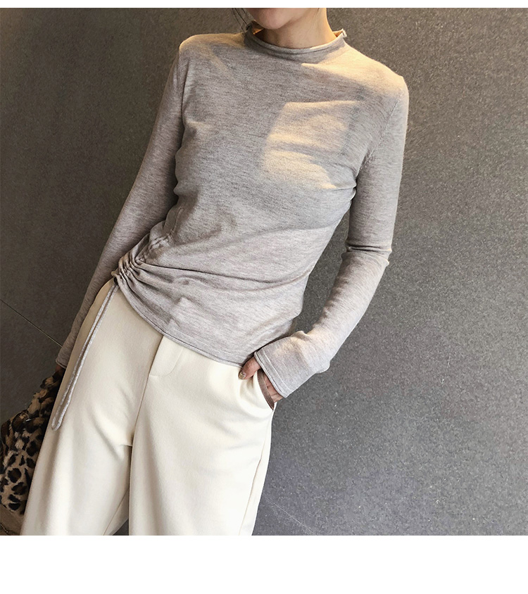 Áo len cashmere của Tencel dây rút đan áo sơ mi nữ dài tay 2018 thu đông mới áo len nửa cổ cao áo len nữ form rộng