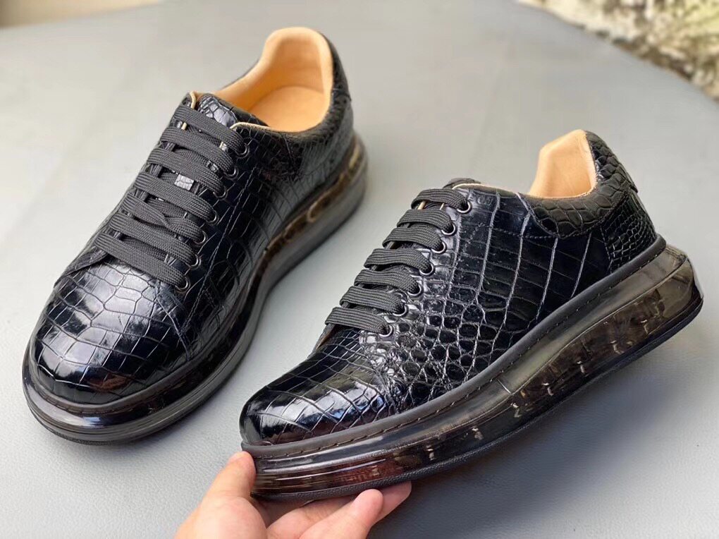 2021 New Net Red McQueen Crocodile Leather Shoes Genuine Leather Men's Versatile Casual Sports Breathable Shock Absorbing Air Cushion Shoes