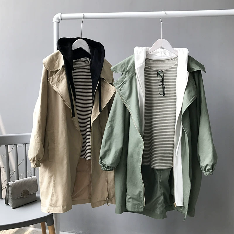 Cửa hàng giảm giá thương hiệu quần áo nữ ngoại thương 2019 mùa thu mới áo gió trung dài ulzzang hàn quốc áo khoác nữ giả hai mảnh - Trench Coat
