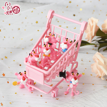 Party decorating cake plug-in pink Naughty Leopard Pink Panther 6-Piece Baking scene cake decoration ornaments