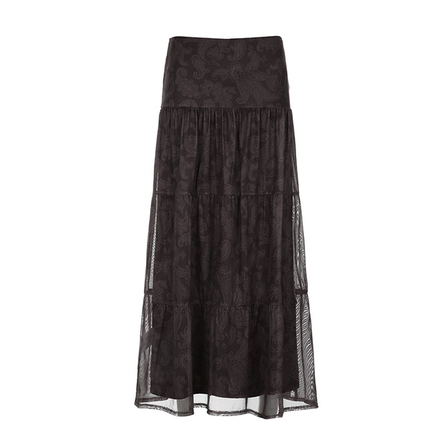 MSYOUCAN retro vintage cashew flower jacquard double-layer printed skirt with distressed feeling A-line long skirt autumn