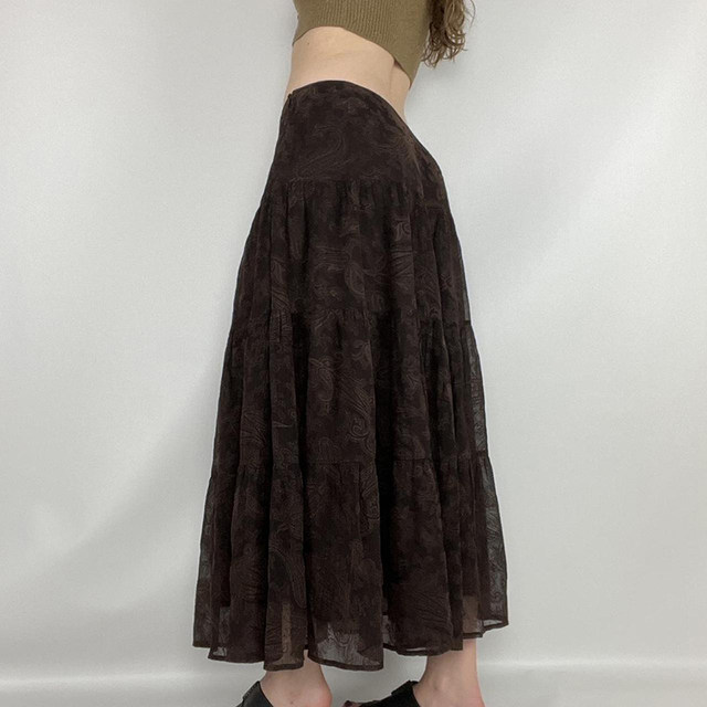 MSYOUCAN retro vintage cashew flower jacquard double-layer printed skirt with distressed feeling A-line long skirt autumn