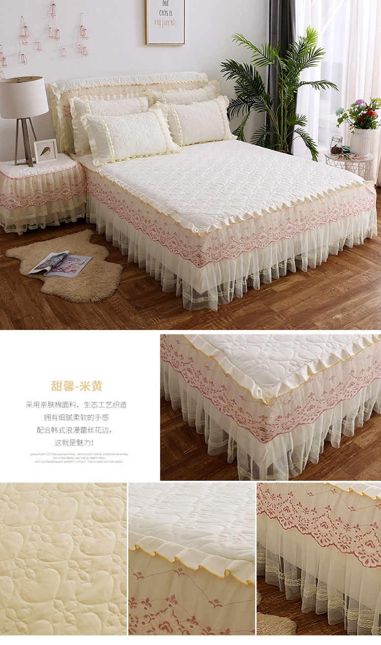 ren Hàn giường bông giường váy bedspread đặt 1.51.8 mét 2.0m dày Simmons tay áo bảo vệ tấm ren - Váy Petti ga giường viền ren