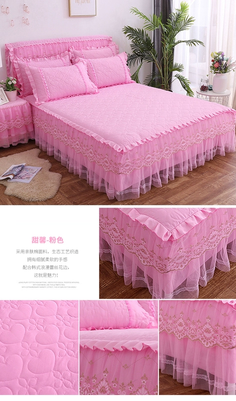 ren Hàn giường bông giường váy bedspread đặt 1.51.8 mét 2.0m dày Simmons tay áo bảo vệ tấm ren - Váy Petti ga giường viền họa tiết