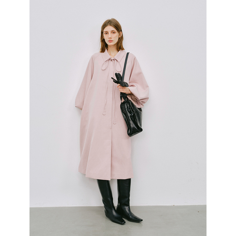 Maou Create 17 Tencel Linen Bow Tie Cape Style Oversized Puff Sleeve Trench Coat for Women Maou Create 17 Tencel Linen Bow Tie Cape Style Oversized Puff Sleeve Trench Coat for Women