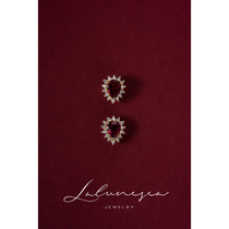 The Moon is the sea rupees red treasure tourmaline water drop earrings 18K gold inlaid with diamond earrings