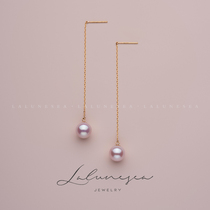 The Moon is the sea 18K gold nuclear Aurora freshwater mirror bright beads long ear chain Pearl Ear Thread