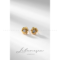 The Moon is sea · Camellia 18k golden camellia petals diamond earrings