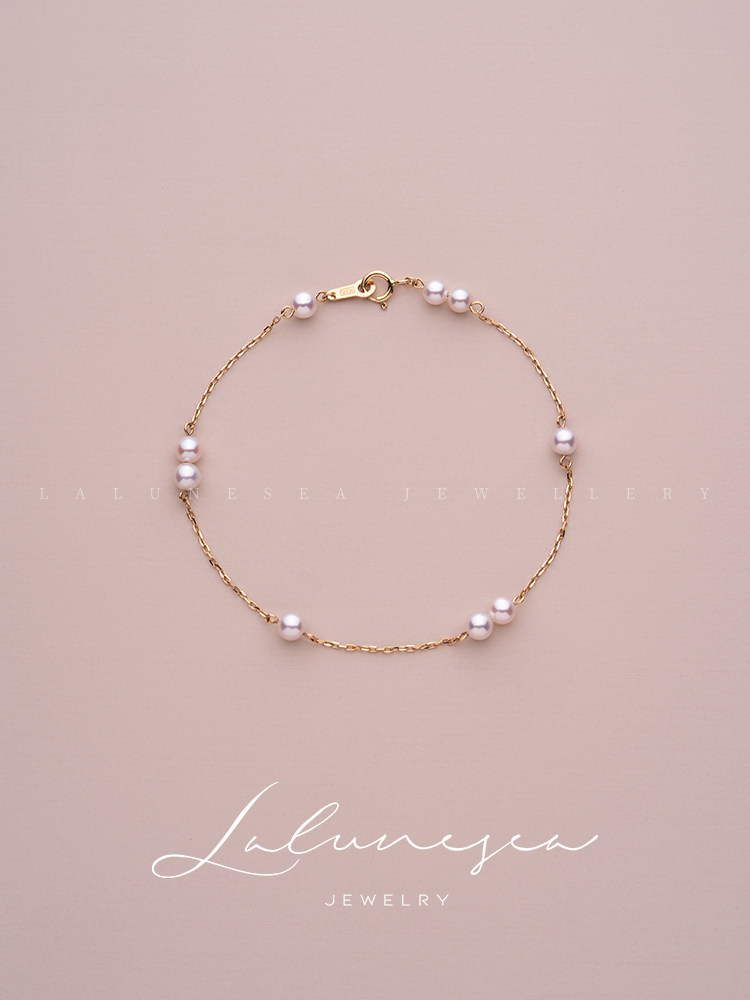 The moon is the sea Qingyin tick lens surface light 18k gold mirror pearl bare bead bracelet pearl bracelet