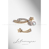 The Moon is the sea · meteor and the Sea 18K gold color separation process star single asymmetric female diamond pearl earrings