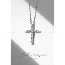The Moon is the sea 18k platinum cross simple INS cold wind light luxury niche high diamond female pendant necklace