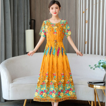 Beach dress Womens summer new cotton silk dress with long style High-end Printed National Wind Swing Long Skirt