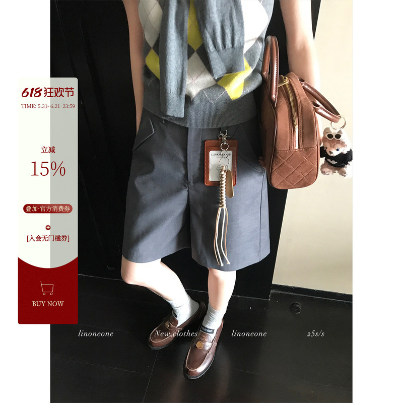 Linoneone Salt Series Academy Fashionable Bermuda Versatile Gray Casual Wide-Leg Mid-Length Shorts Five-Point Shorts