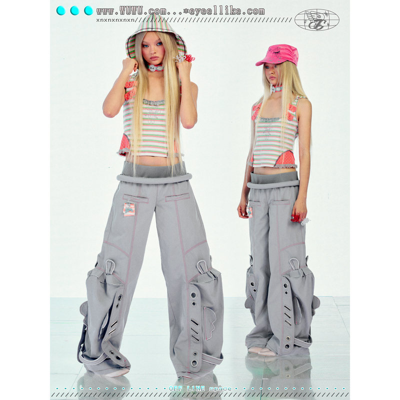 Eyeellike/*Wuwu/Heavy-Duty Detachable Three-Dimensional Ring Stand-Up Cut Ear-Shaped Eye-Hole Spaceship Loose Pants Eyeellike/*Wuwu/Heavy-Duty Detachable Three-Dimensional Ring Stand-Up Cut Ear-Shaped Eye-Hole Spaceship Loose Pants