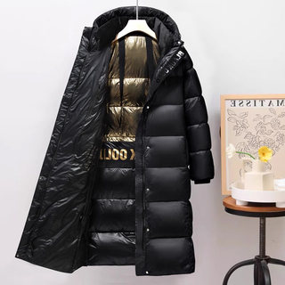 Black down Jacket for Women, Winter Thickened 2026 New Fashion Large Size Mid-Length White Duck down Puffer Coat