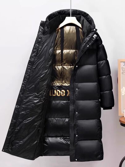 Black Gold Down Jacket Women's Winter Thickened 2026 New Fashion Large Size Medium Long White Duck Down Bread Jacket