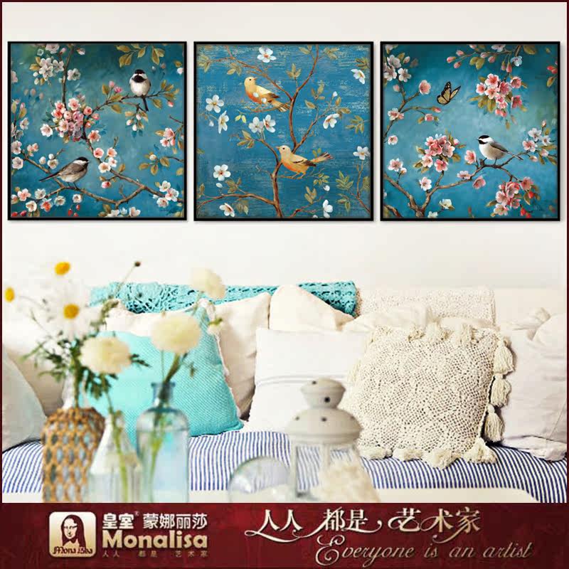 蒙娜丽莎十字绣客厅三联画新款鸟语花香花卉系列卧室简约现代油画