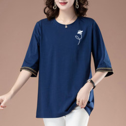 Off-season foreign trade clearance pickup 100% cotton women's mid-sleeve T-shirt new loose pullover bottoming top spring and summer