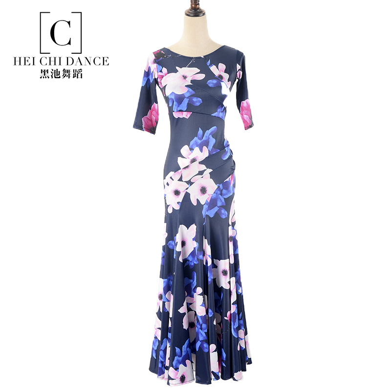 Morden Dance Slanted Back Middle Sleeve Large Hem Skirt New Summer Ice Silk Social Dance Exercises Performance slim National Label Dancing