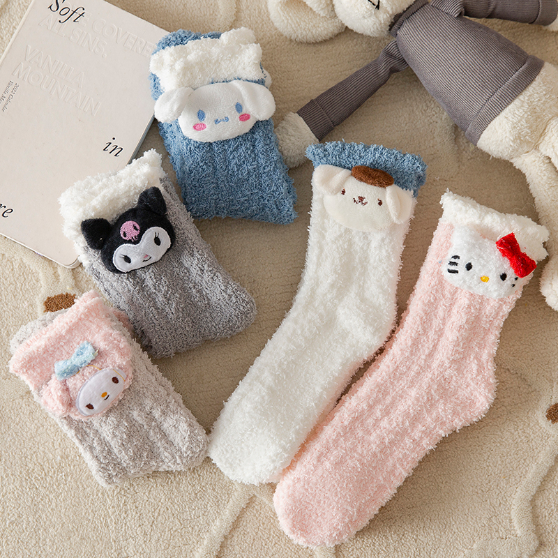 Winter Coral Fleece Socks for Women, Thickened and Plush, Cute Cinnamoroll Design, Home Floor Sleep Warm Socks, Maternity Socks