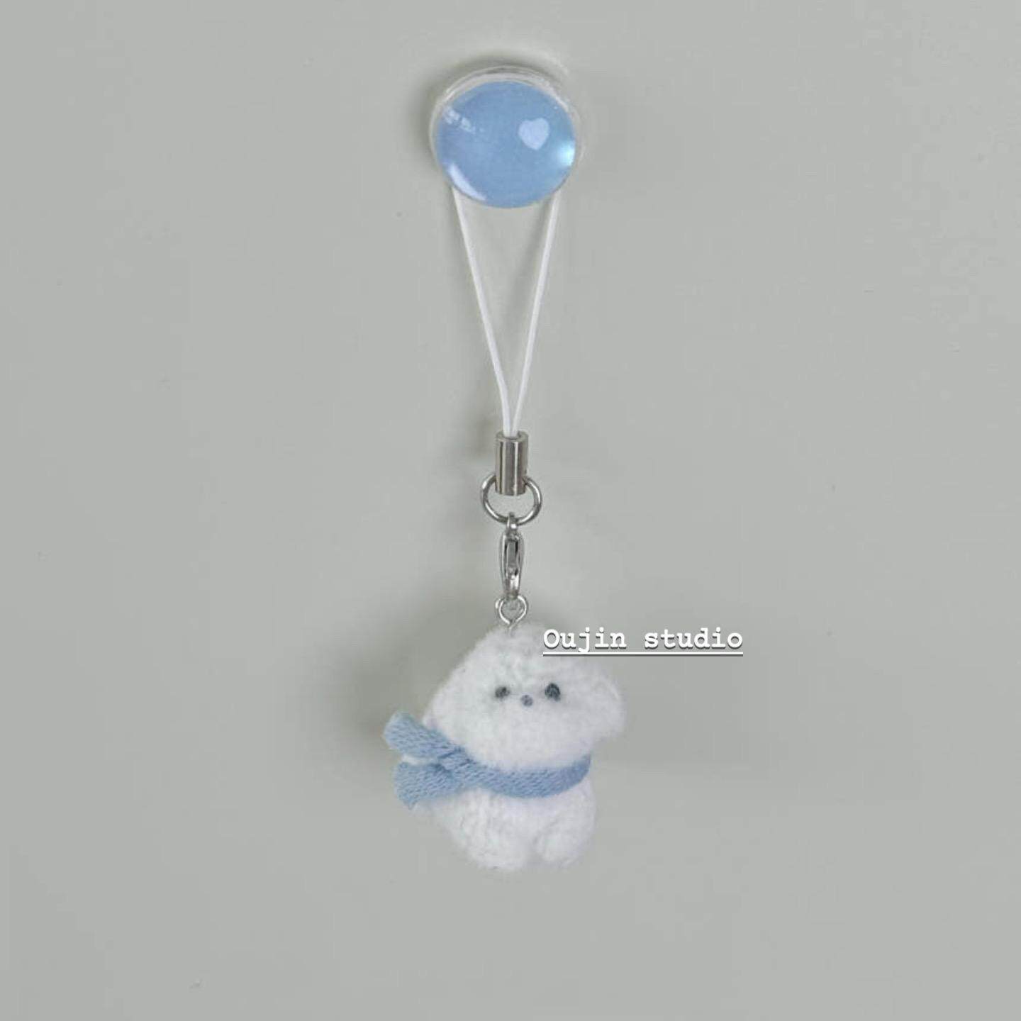 Korean-style cute animal-themed flocked autumn/winter scarf, 3D dog keychain, car key, phone lanyard, bag accessory.