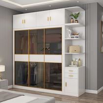 Modern simple light luxury wind glass push-pull sliding sliding door big wardrobe home master bedroom overall combination cabinet