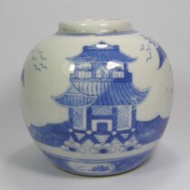 Jingdezhen factory goods old porcelain blue and white Wutong landscape Tower 9CM Baozhu can tea cans