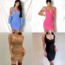 Helen European and American sexy knit dress dress with low chest suction eyes and hip short skirt shawl suit