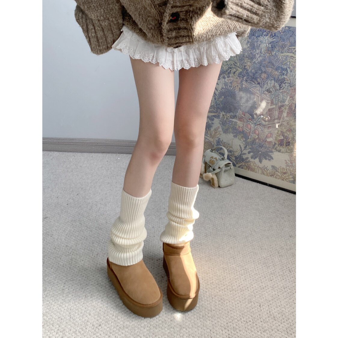 Land Sweet Tea Autumn Winter Style Milk White Goat Floss Hot Girl Knit Leggings Brown Thickened Jk Heaps Stocking Socks women-Taobao