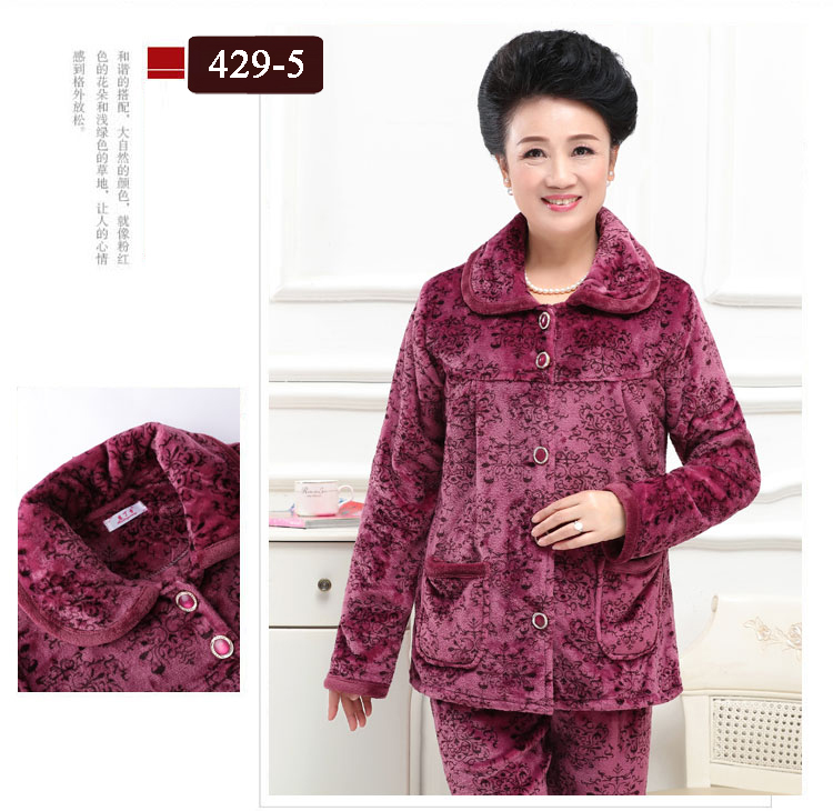 Trung niên và tuổi già mùa thu và mùa đông san hô lông cừu phụ nữ dày flannel cộng với phân bón XL tuổi trung niên mẹ đồ ngủ bộ đồ ngủ