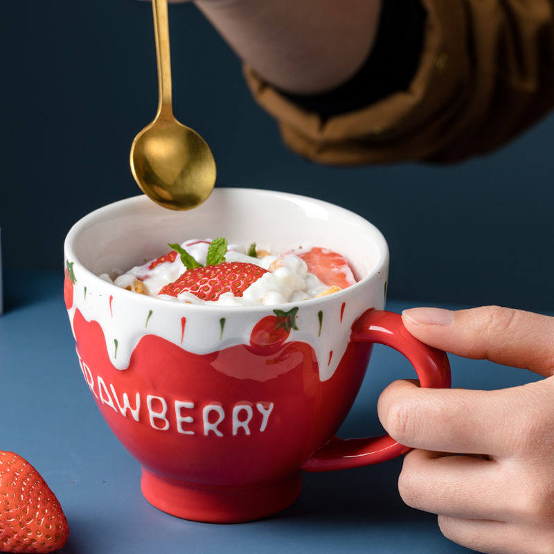 Ceramic Cup Mark Cup Coffee Cup ceramic with lid spoon Ins breakfast Cup Cute Teenage Girl Cup cereal Cup