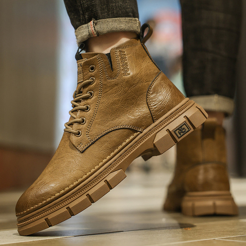 Martin Boots for Men 2025 New Winter Trendy Versatile British Style Motorcycle Leather Boots Thick-Soled High-Top Work Boots