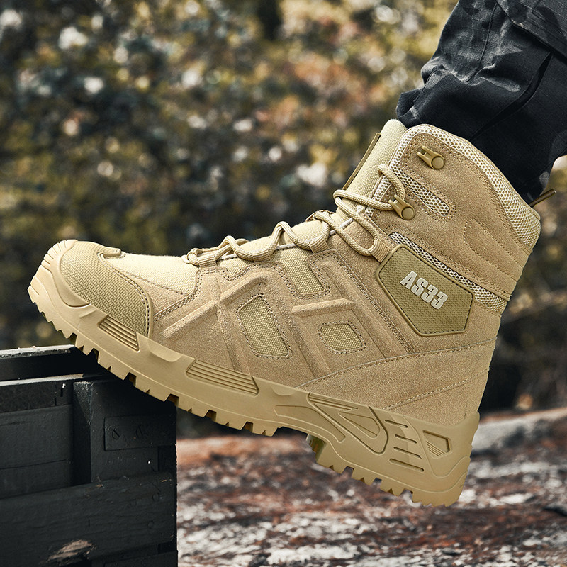 High-Top Men's Shoes, Winter Casual Outdoor Mountaineering Combat Sports Workwear Boots, Waterproof, Non-Slip, Wear-Resistant Labor Protection Shoes