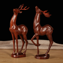 Wood carving crafts Mahogany solid wood blessing deer couple deer double deer decoration Home improvement study office gift