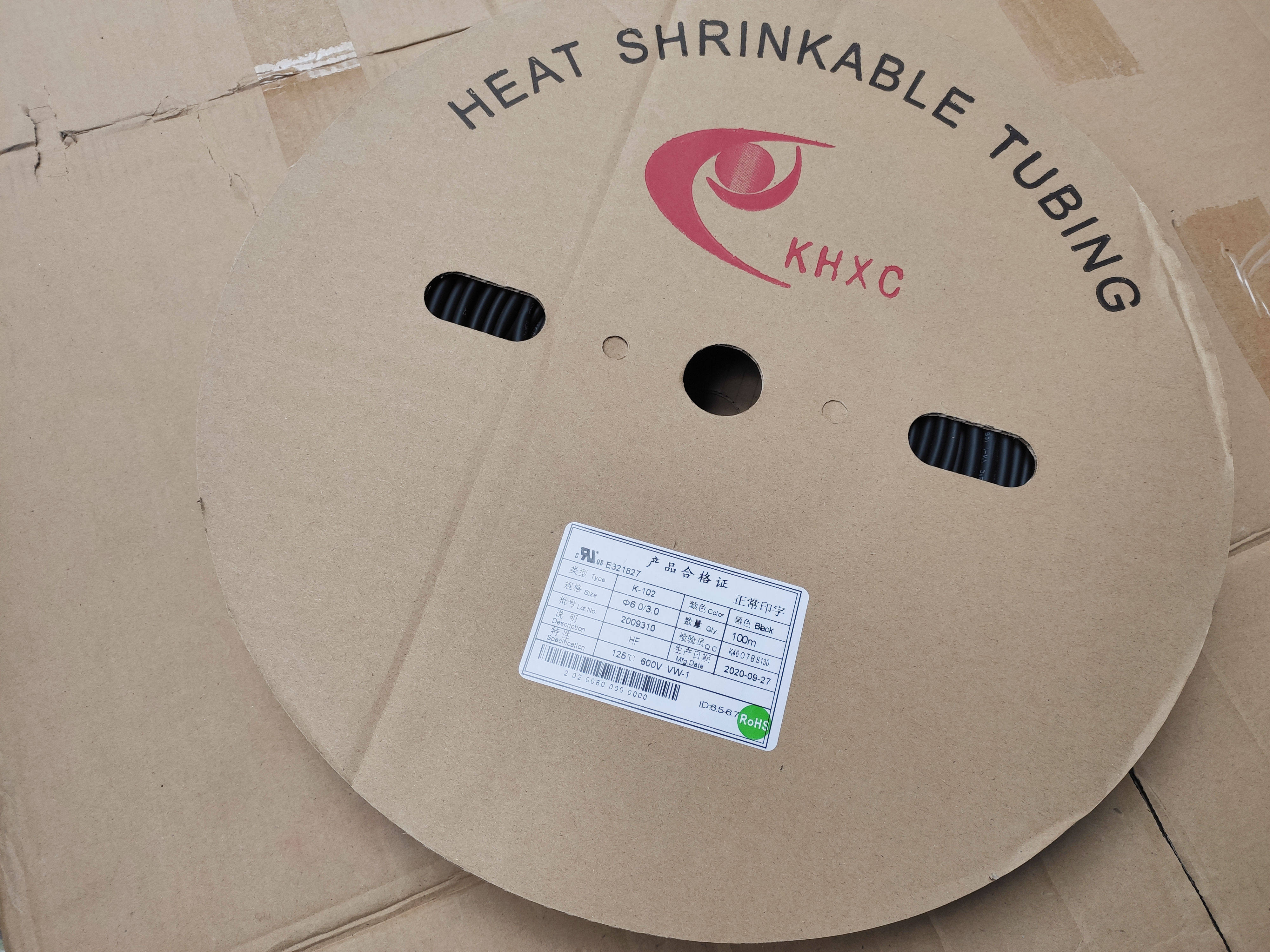 KHXC heat shrink tube K-102 heat shrink tube 6.0MM heat shrink insulated sleeve 6mm black 100m roll