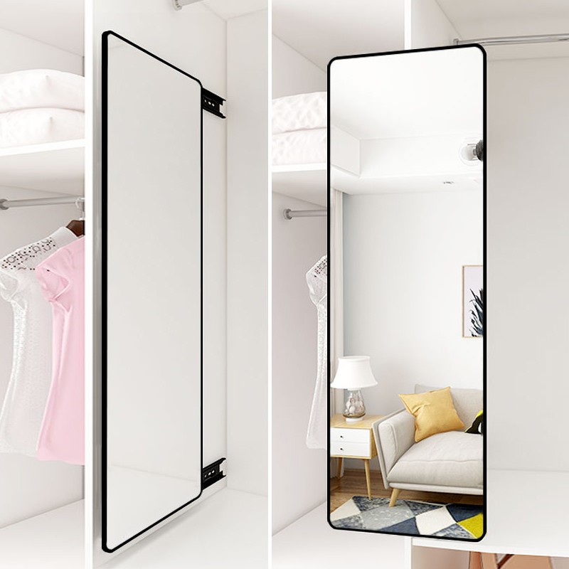 Wardrobe mirror with invisible built-in push-pull full body mirror cabinet One can close the mirror swivel folding