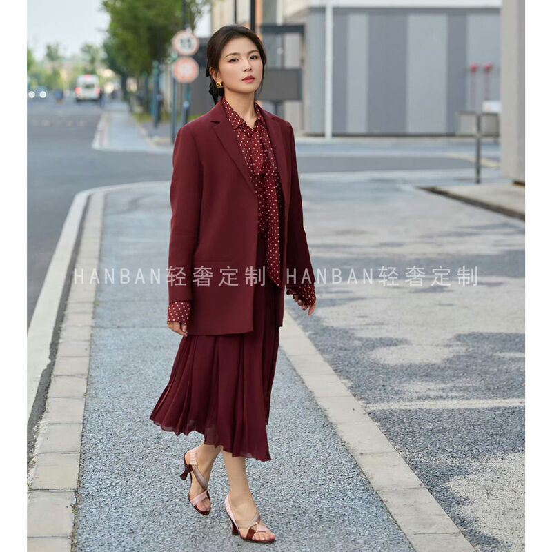 Liu Tao's Same Style Retro Elegant Mature Style Burgundy Blazer 5