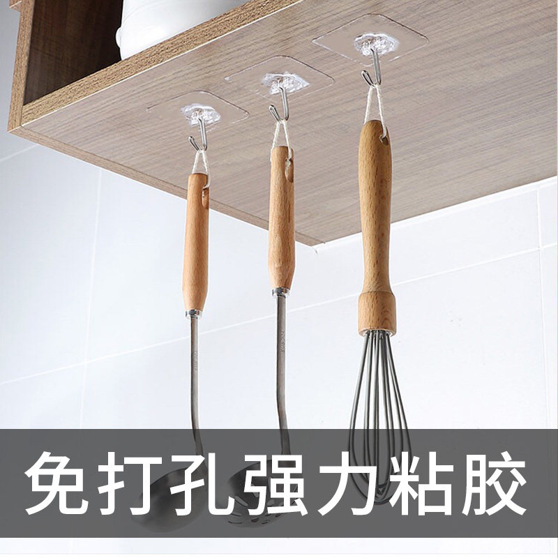 Transparent seamless hook kitchen strong viscose hook bathroom wall hanging sticky hook nail-free magic sticker stainless steel hook