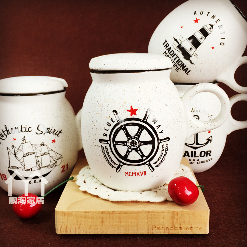 Creative breakfast ceramic cup with lid spoon milk cup coffee cup simple couple cup mug belly water cup
