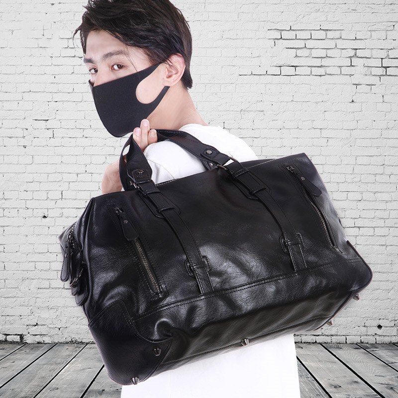 Travel Bag Men Handbag Large Capacity Short Trip Luggage Bag Han Edition Tide Card Leather Bag Fitness Bag Travel Bag Bag
