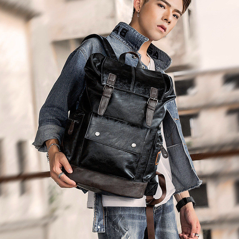 Backpack men's backpack men's bag tide brand travel large capacity college student school bag leather trend trend leisure travel bag