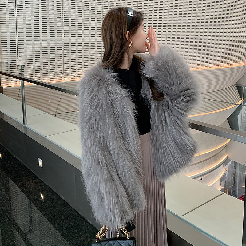 2022 new double-sided raccoon fur woven profile fur coat women's Haining furry coat temperament young style