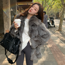 mini fur straw fox fur straw coat woman mid length 2023 new fashion 100 hitch fur coat young