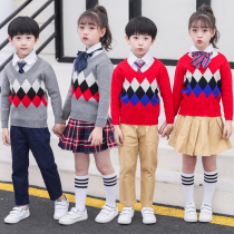 British style Primary School uniform autumn long sleeve knitted sweater set childrens class clothes autumn winter kindergarten Garden clothes